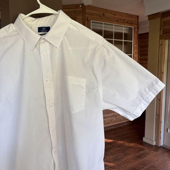 George Men L 42-44 White Button-Down Short Sleeve Shirt Classic Fit - Picture 4 of 6